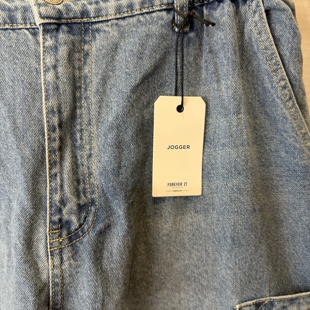 Forever 21 Women's XL NWT Denim Cargo Jogger Pants Y2K Streetwear Utility - Picture 7 of 14